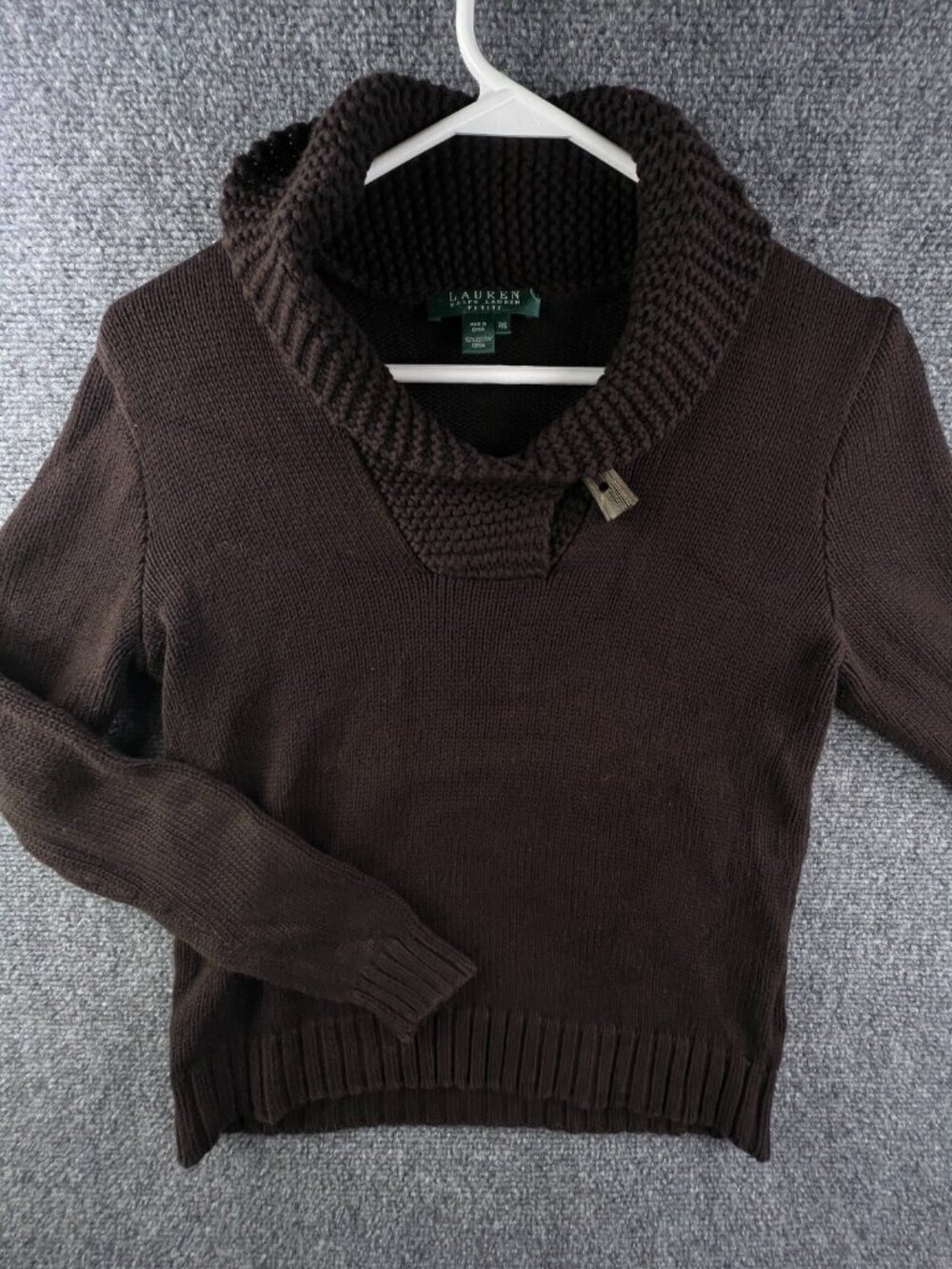 Lauren Ralph Lauren Sweater Women’s Petite Small Brown Cotton Pullover W Toggle